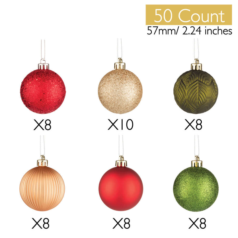 Every Day Is Christmas Ornaments, Shatterproof Christmas Tree Ornament Set, Christmas Balls Decoration 50 Count (2.24/57mm, Woodland)