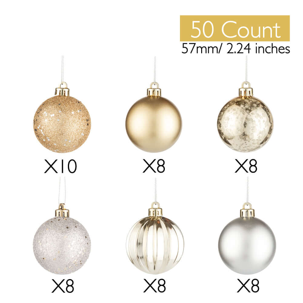 Every Day is Christmas 50ct 57mm/ 2.24' Christmas Ornaments, Shatterproof  Christmas Tree Ornaments Set, Christmas Balls Decoration (Gold & Silver)