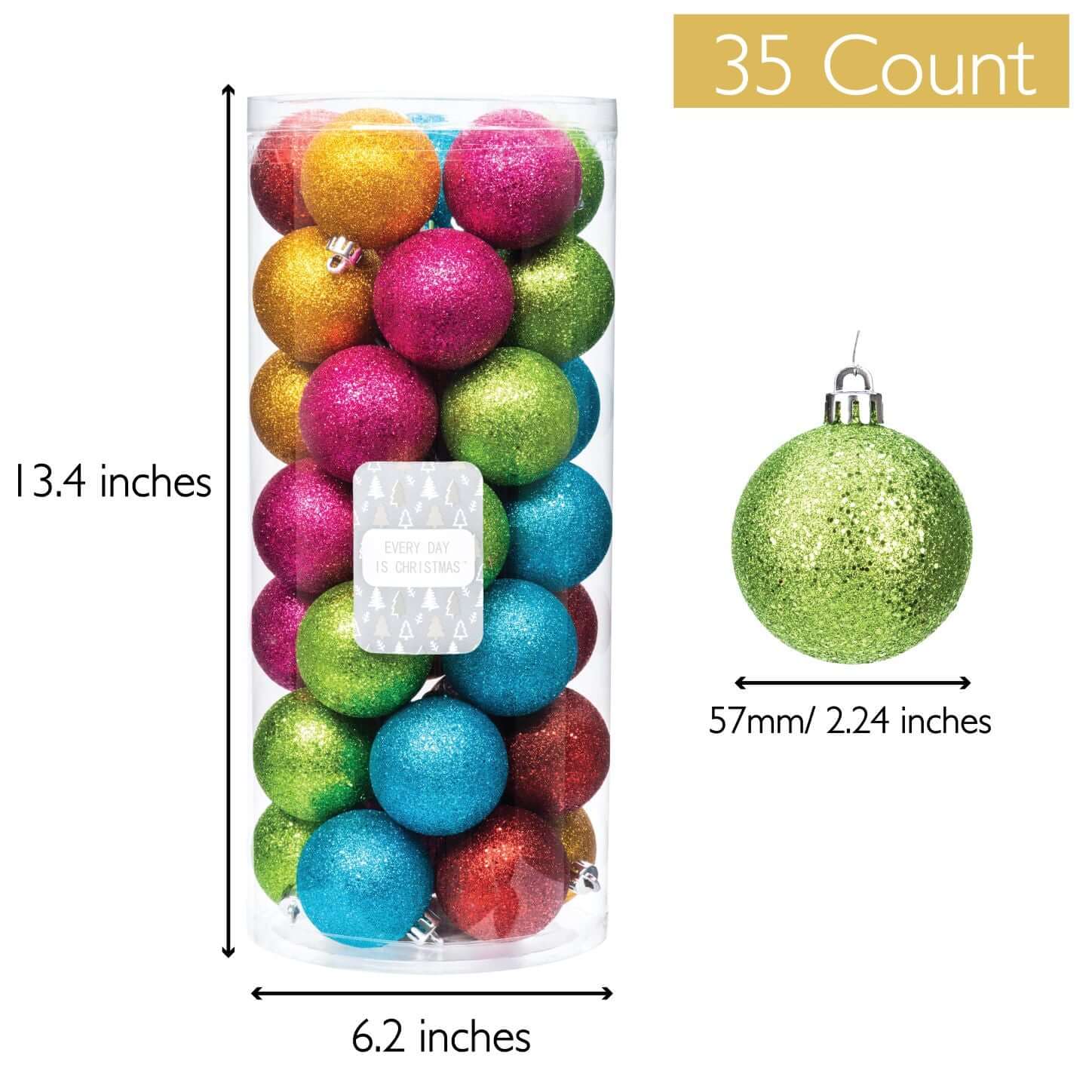 Every Day is Christmas Ornaments, Shatterproof Christmas Tree Ornament Set,  Christmas Balls Decoration 35 Count (2.75/70mm, Black Grey)