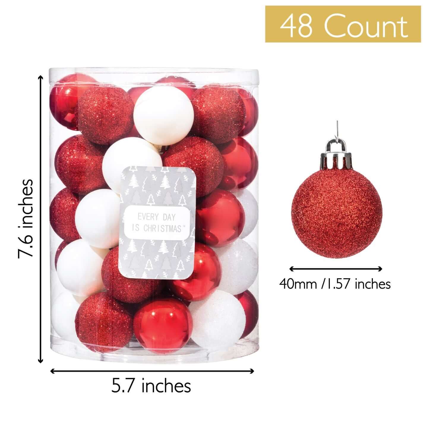 Every Day Is Christmas 50ct 57mm/ 2.24' Christmas Ornaments, Shatterproof Christmas Tree Ornaments Set, Christmas Balls Decoration (New Black)